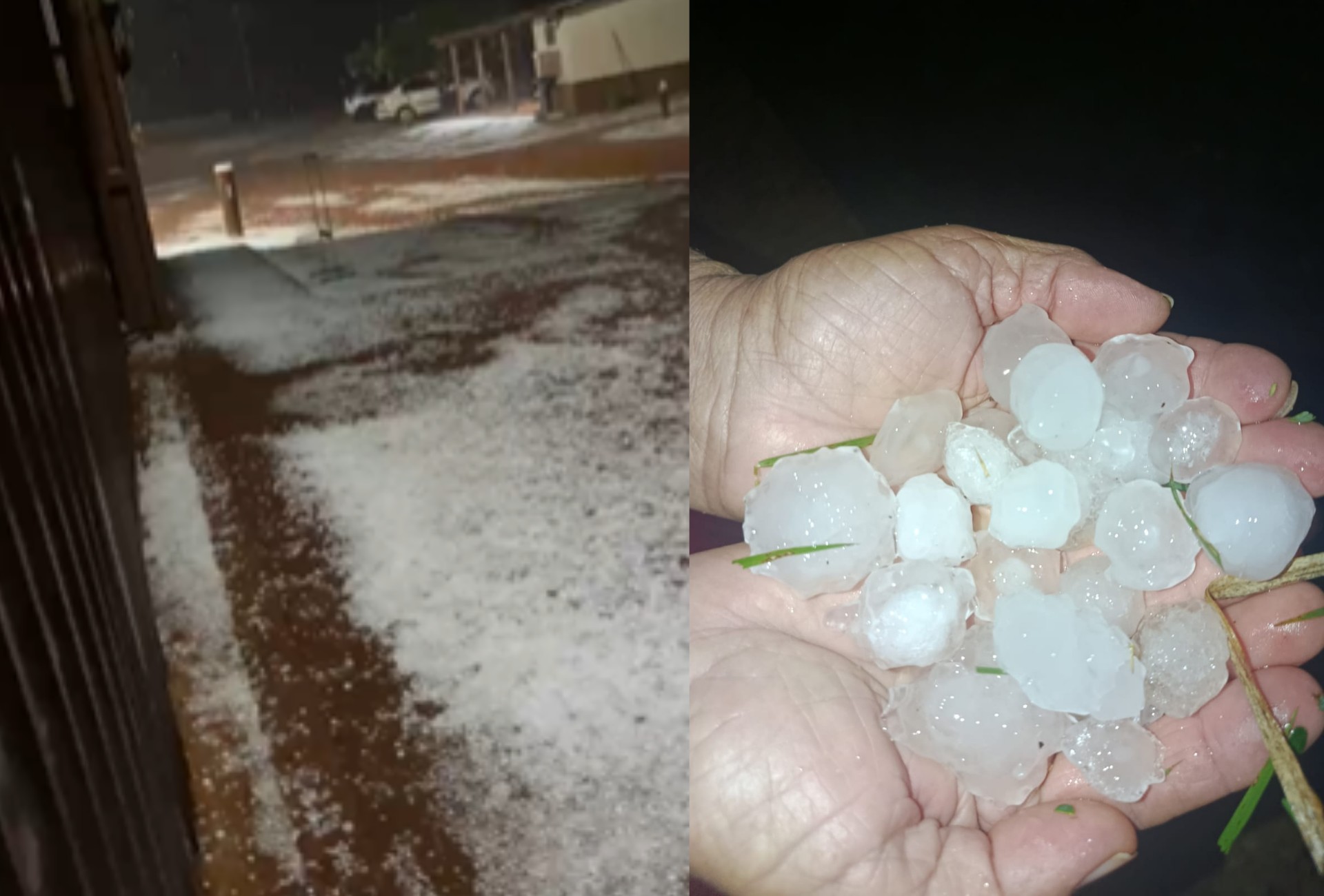 Granizo cobre ruas e impressiona moradores durante temporal em Ponta Porã