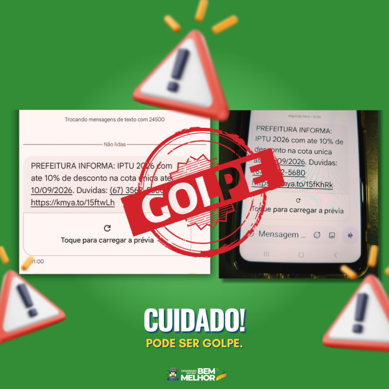 Prefeitura de Chapadão do Sul alerta população sobre tentativa de golpe utilizando mensagens falsas...
