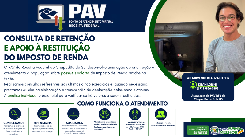 PAV da Receita Federal em Chapadão do Sul orienta contribuintes sobre possíveis valores de Imposto...