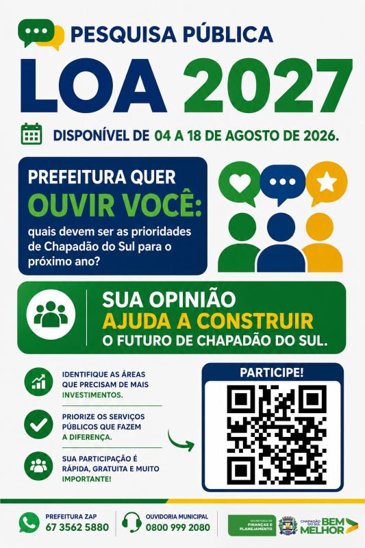 LOA 2027: pesquisa termina na terça-feira (18) e Audiência Pública será realizada no dia 25 em....