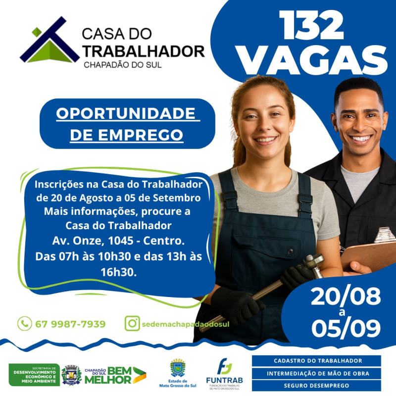 Confira as oportunidades de emprego na casa do trabalhador!