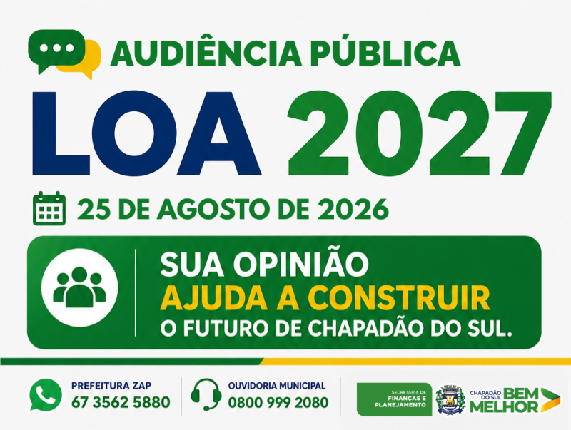 Chapadão do Sul realiza Audiência Pública da LOA 2027 e Prestação de Contas na próxima terça-fe...
