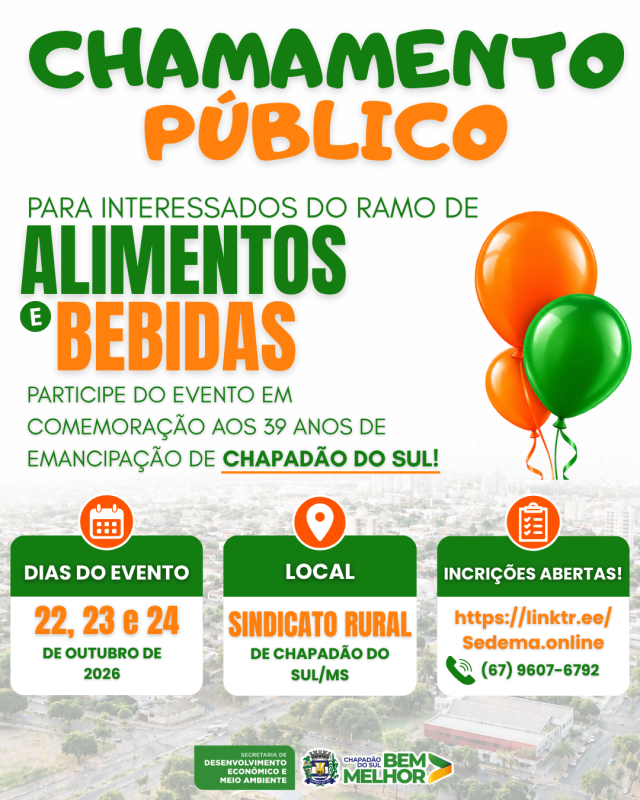 Prefeitura abre chamamento para comerciantes de alimentos e bebidas nas comemorações dos 39 anos de...