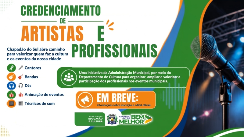 Nova oportunidade para quem vive da arte: credenciamento de artistas e profissionais de eventos...