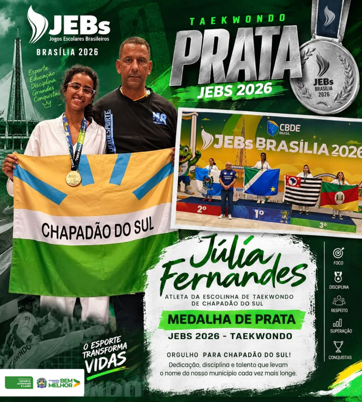 Orgulho de Chapadão do Sul, Júlia Fernandes conquista ouro na Série Prata dos JEBs e é campeã...