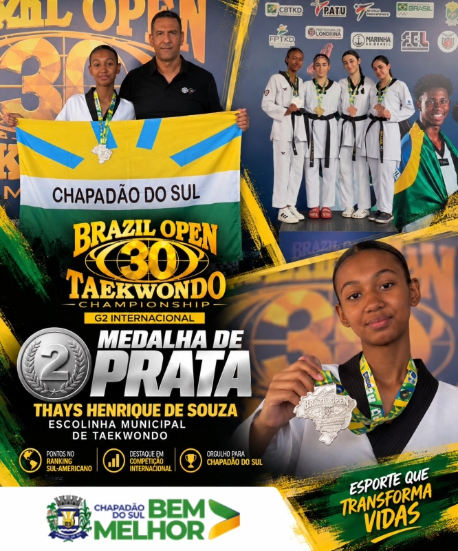 Prata internacional coloca atleta da Escolinha Municipal de Taekwondo de Chapadão do Sul no pód...