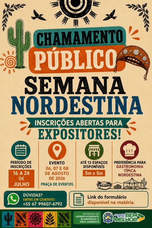 Chapadão do Sul abre inscrições para empreendedores interessados em participar da Semana Nordestina 2026
